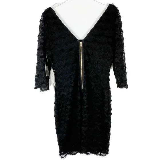 NWT Guess Black Kira Scalloped Eyelash Fringe Lace Dress LBD Size 10 NEW I991 - Picture 9 of 11